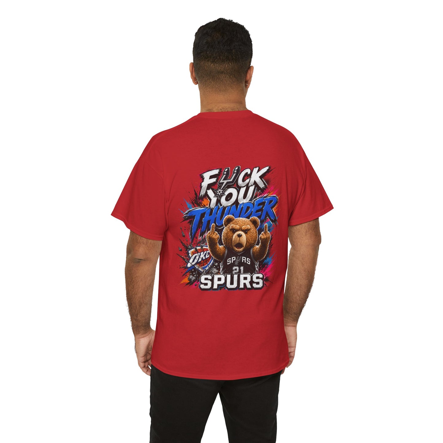 Graphic Tee — 'F*** You Thunder' Spurs Bear Basketball Shirt