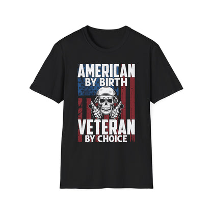 "American By Birth, Veteran By Choice" Patriotic Skull Veteran Tee