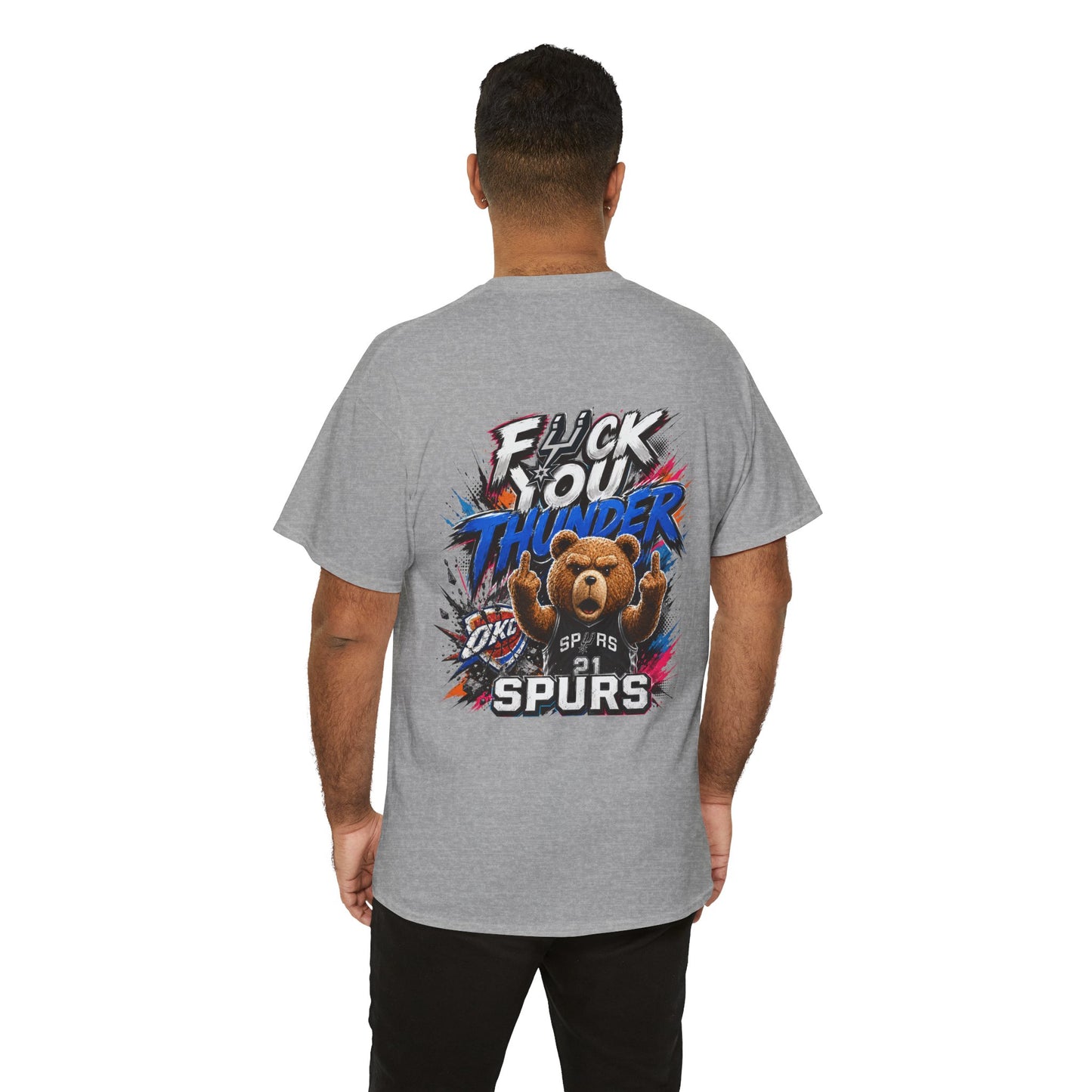Graphic Tee — 'F*** You Thunder' Spurs Bear Basketball Shirt