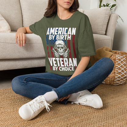 "American By Birth, Veteran By Choice" Patriotic Skull Veteran Tee