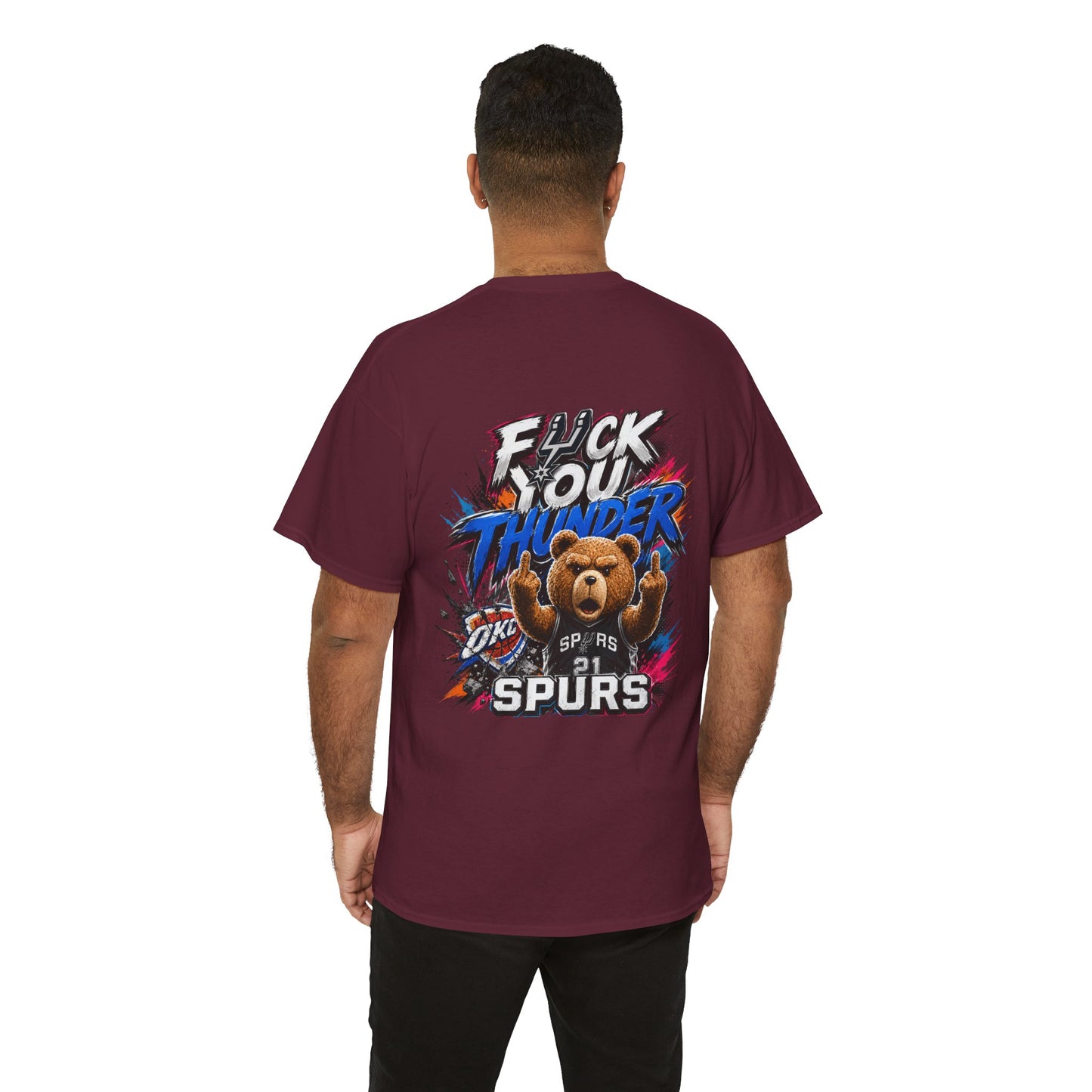 Graphic Tee — 'F*** You Thunder' Spurs Bear Basketball Shirt