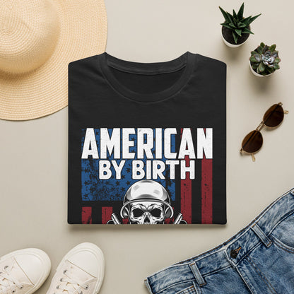 "American By Birth, Veteran By Choice" Patriotic Skull Veteran Tee