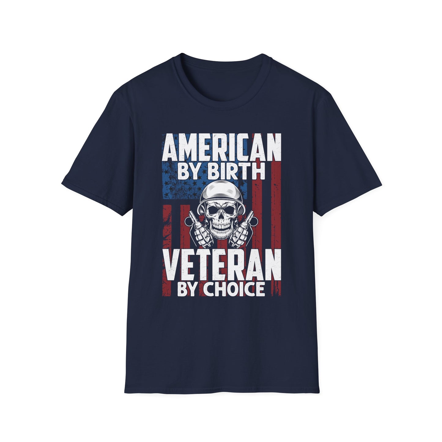 "American By Birth, Veteran By Choice" Patriotic Skull Veteran Tee