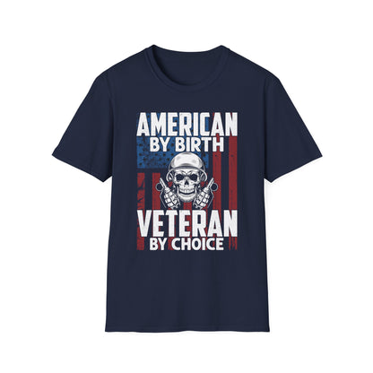 "American By Birth, Veteran By Choice" Patriotic Skull Veteran Tee
