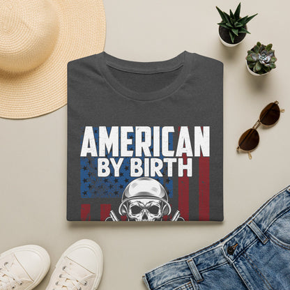 "American By Birth, Veteran By Choice" Patriotic Skull Veteran Tee