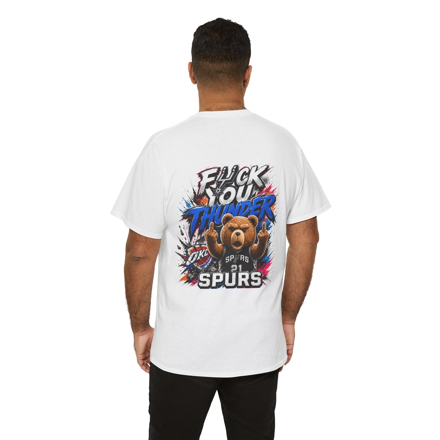 Graphic Tee — 'F*** You Thunder' Spurs Bear Basketball Shirt