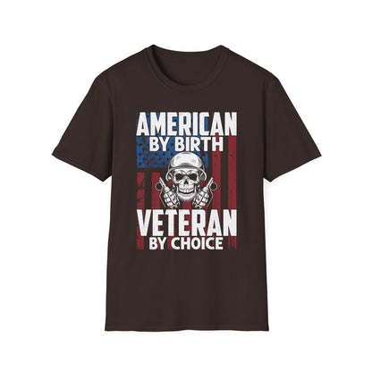 "American By Birth, Veteran By Choice" Patriotic Skull Veteran Tee