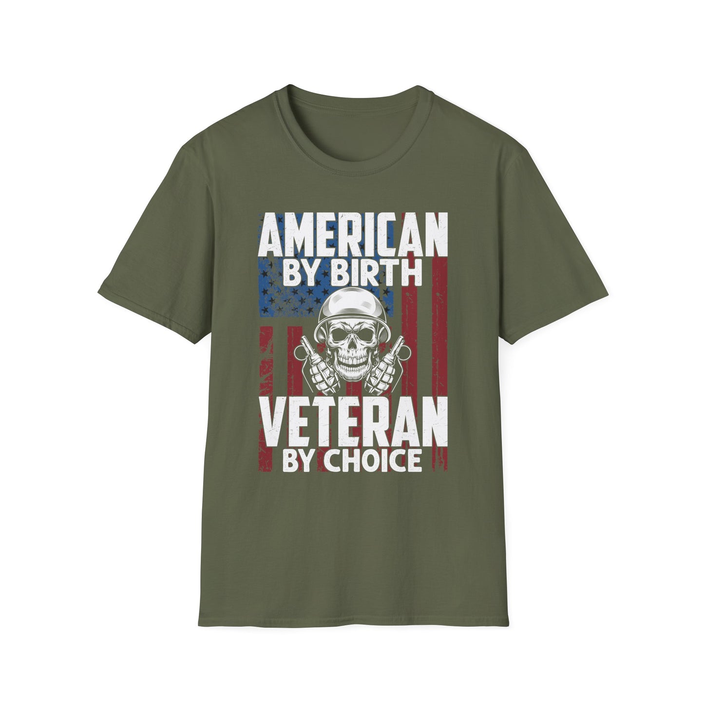 "American By Birth, Veteran By Choice" Patriotic Skull Veteran Tee