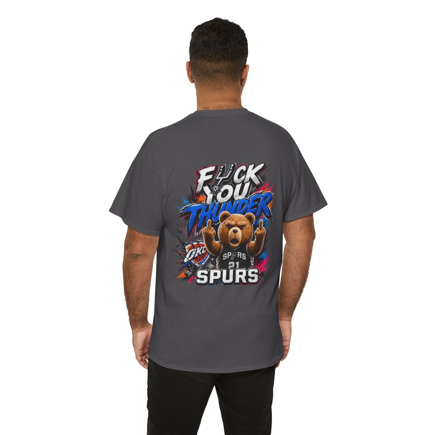 Graphic Tee — 'F*** You Thunder' Spurs Bear Basketball Shirt