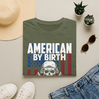 "American By Birth, Veteran By Choice" Patriotic Skull Veteran Tee