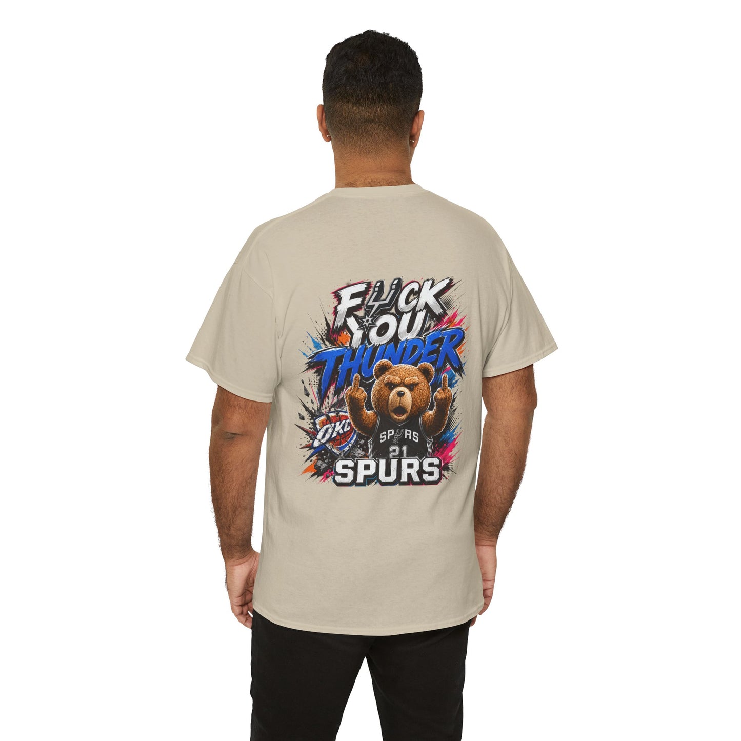 Graphic Tee — 'F*** You Thunder' Spurs Bear Basketball Shirt